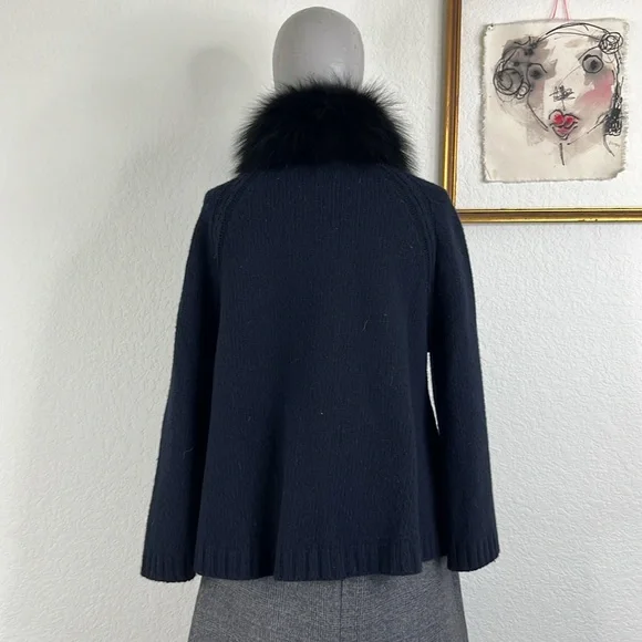 Prada AW14 Wool Fox Fur Collar A Line Sweater Knit Cardigan Sweater